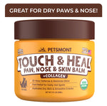 Jar of Petsmont Touch & Heal Paw, Nose & Skin Balm with brown lid on a white background